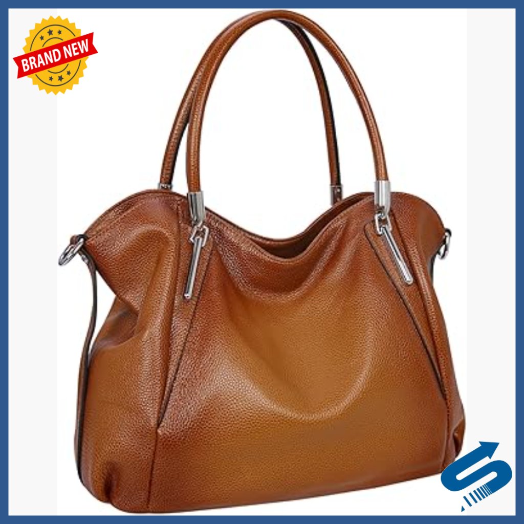 Genuine Leather Tote Bag With Detachable Strap, Multi-Pocket Design